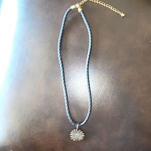 Lia Sophia black leather cord necklace w removable sterling silver daisy pendant